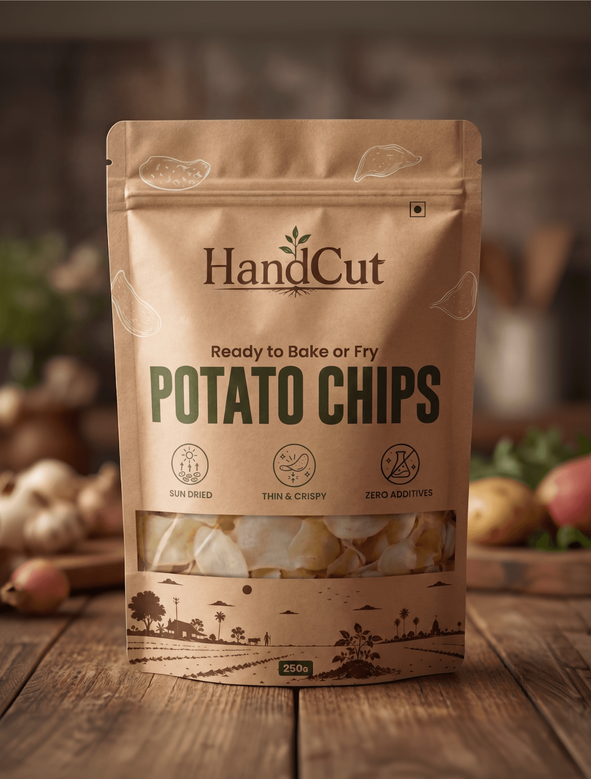 HandCut Potato Chips pouch, front view