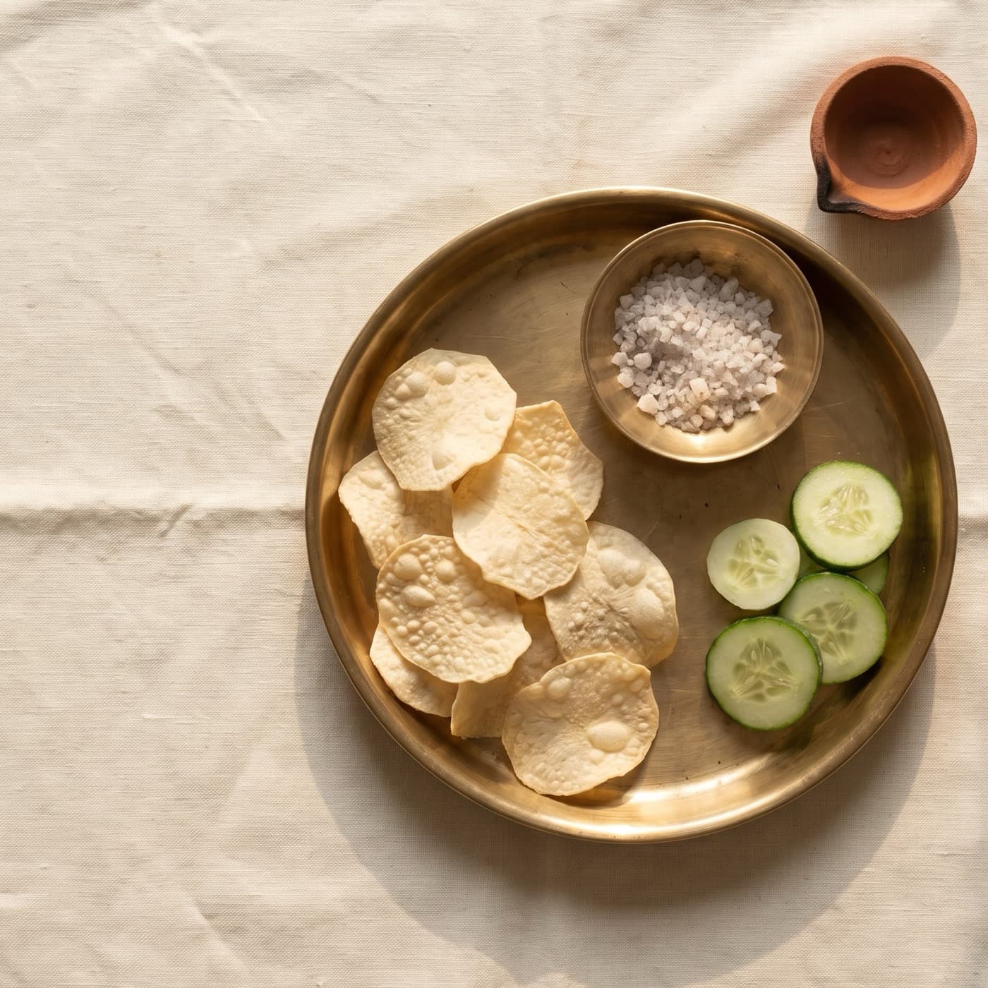 A vrat thali with a bowl of HandCut aloo chips